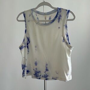 Lululemon Train to Be Cropped Muscle Tank Top Tye Die Blue White Medium Shibori